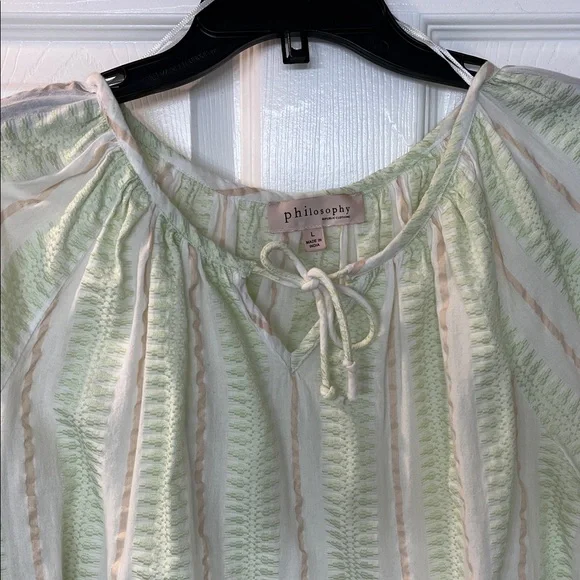 Philosophy Pale Green and Cream Striped Peasant Blouse - Picture 4 of 5
